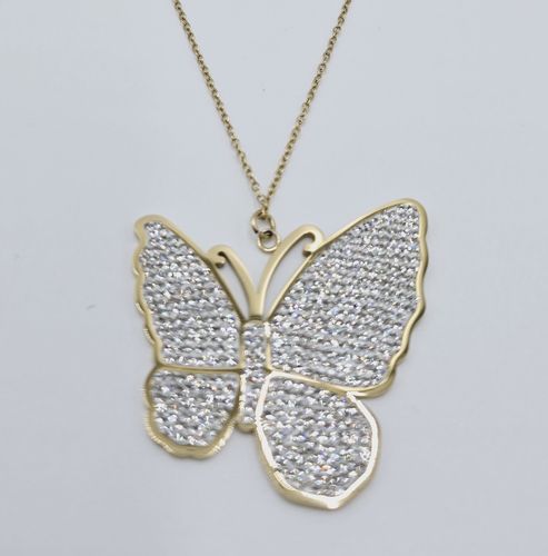 Piękny naszyjnik ze stali chirurgicznej Motyl białe cyrkonie na Arena.pl