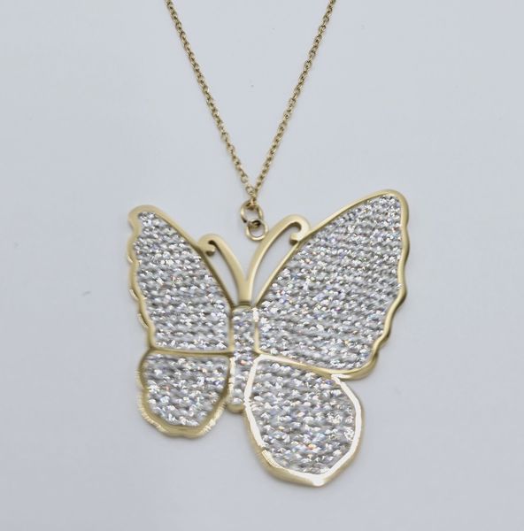 Piękny naszyjnik ze stali chirurgicznej Motyl białe cyrkonie zdjęcie 2