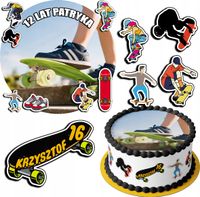 ZESTAW OPŁATEK NA TORT 20CM + 17 POSTACI - DESKOROLKA + IMIĘ 15CM 18CM