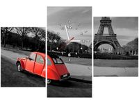 60CM 90 ZEGAR 3 ELEM CZERWONE AUTO WIEŻY EIFFLA ŚCIENNY