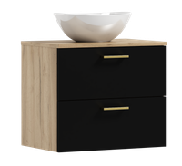Szafka łazienkowa wisząca LUNA 60 czarny/dąb  z umywalką Eliza B (W5)