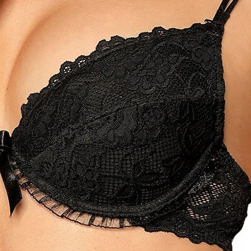 Biustonosz Push Up Koronkowy z Fiszbinami Polski Mega Modelujący Czarny 75C na Arena.pl