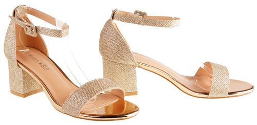 Sandały na obcasie słupku 6 cm. szampańskie brokatowe Rozmiar obuwia - 37 na Arena.pl