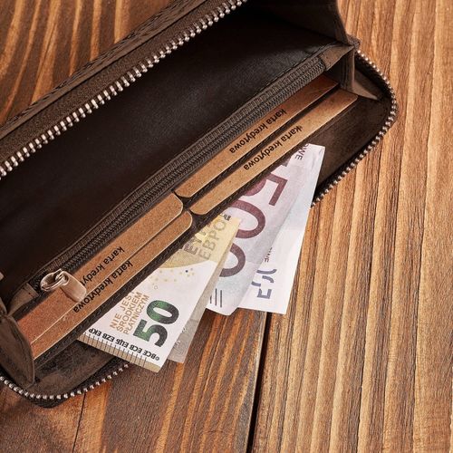 portfel damski skórzany brązowy w geometryczny wzór rfid na Arena.pl