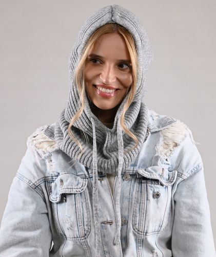 Czapka damska szara KAPTUR modny balaclava Kominiarka komin miekka zimowa na Arena.pl