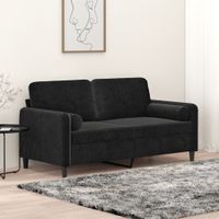 2-osobowa sofa z poduszkami, czarna, 140 cm, aksamit