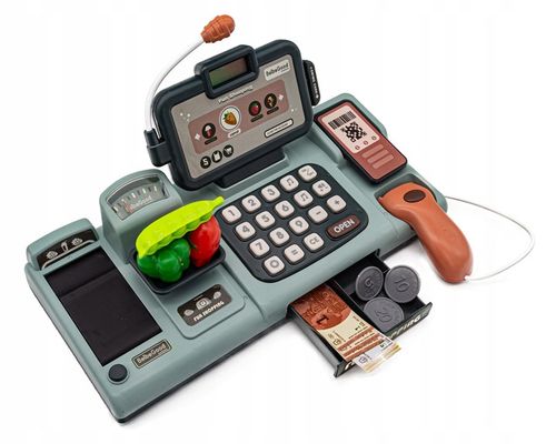 Edukacyjna Sklepowa Kasa Fiskalna Mikrofon Waga Koszyk Czytnik Kodów Monety na Arena.pl