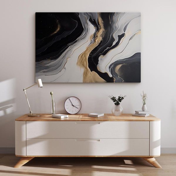 Obraz Do Salonu MARMUR Czarno-Biała Abstrakcja Elementy Złota 120cm x 80cm zdjęcie 13