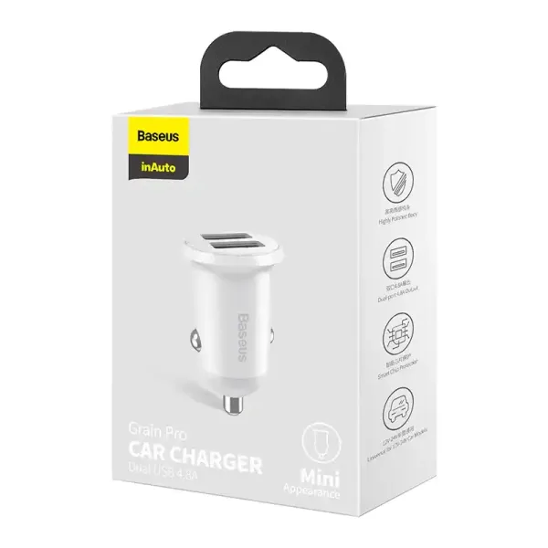 ładowarka samochodowa baseus grain pro 2x usb 4.8a (biała) zdjęcie 5