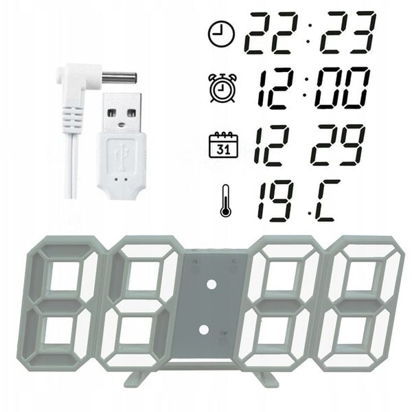 4w1 Zegar cyfrowy LED 3D ścienny stojący budzik termometr data alarm zdjęcie 11