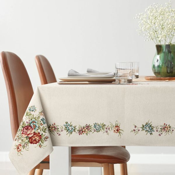 Obrus dekoracyjny gobelin 140x180 Eurofirany naturalny w kwiaty róże zdjęcie 1