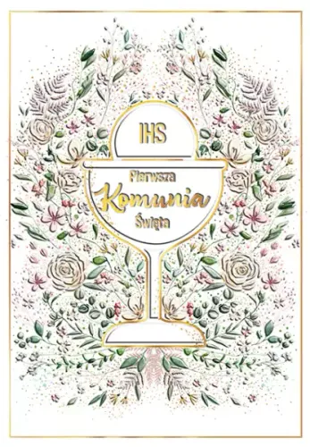 Karnet A5 Komunijny, Kielich W Kwiatach na Arena.pl