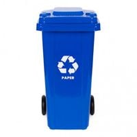 KOSZ NA ŚMIECI 120L HDPE GUMOWE KOŁA NIEBIESKI Z POKRYWĄ