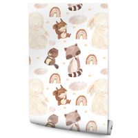 Tapeta Ścienna Do Pokoju Dziecięcego ZWIERZĄTKA Chmurki Tęcze Styl Boho