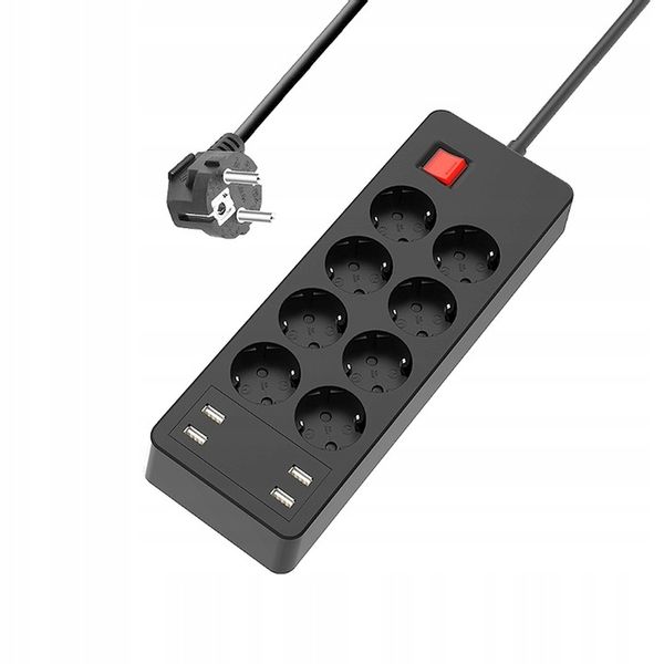 Listwa zasilająca przepięciowa 8 gniazdek przedłużacz 4 x USB ładowarka zdjęcie 2