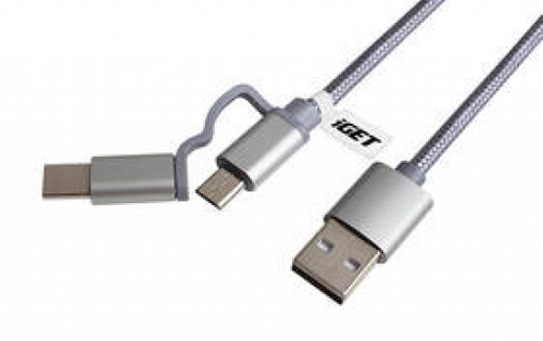 Kabel iGET 2v1, USB/ micro USB, USB-C Srebrny na Arena.pl