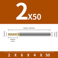 Frez Trzpieniowy 4-Ostrzowy VHM w Powłoce ZRN, Rozmiar: Ø2x6x4Dx50L