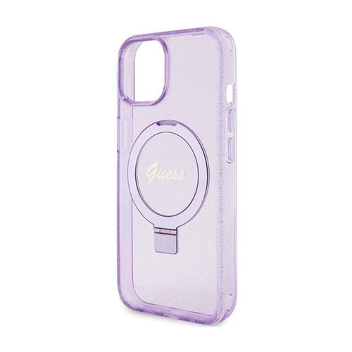 Guess Ring Stand Script Glitter MagSafe - Etui iPhone 15 (fioletowy) na Arena.pl