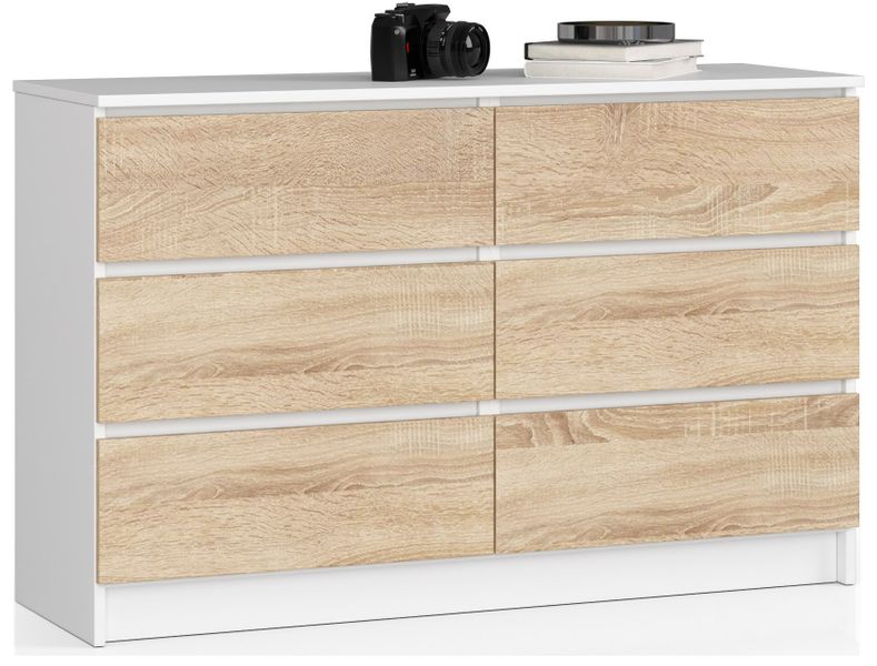 KOMODA K 120 cm 6 SZUFLAD BIAŁA / SONOMA zdjęcie 1