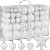 BOMBKI CHOINKOWE ZESTAW 15 cm BOMBKI NA CHOINKĘ Z GWIAZDĄ 100 szt. BIAŁE