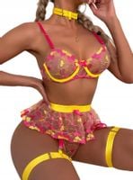 Piękny KOMPLET Bielizny Damskiej STANIK SPÓDNICZKA PASY STRINGI L