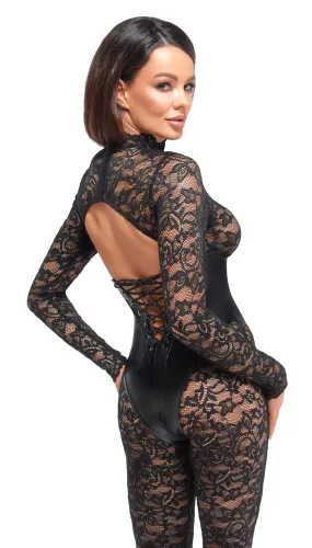 noir powerwetlook kombinezon koronkowy z matowym gorsetem m na Arena.pl