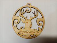 Bombka 9 cm ze sklejki - Renifer z grawerowanym imieniem