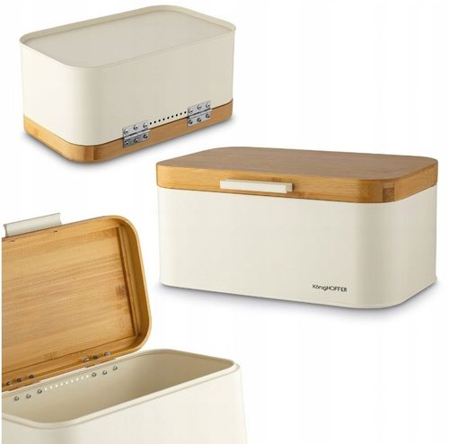 CHLEBAK STALOWY Z POKRYWA BAMBUSOWA POJEMNIK NA PIECZYWO CHLEB BUŁKI na Arena.pl