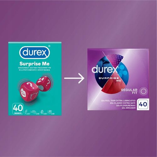 Prezerwatywy potęgujące orgazm DUREX SURPRISE ME 4 rodzaje wypustki 40 szt. na Arena.pl