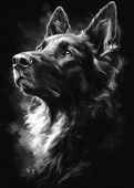 Plakat 50x70cm Portret Zwierząt do Salonu Pokoju | Owczarek | Czarno Białe