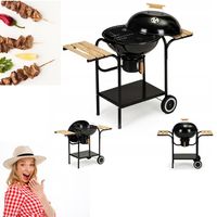 Grill Ogrodowy Węglowy z Półkami Pokrywą Kółka Popielnik Ruszt Okrągły