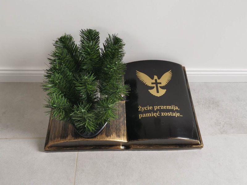 KSIĘGA na grób Podkład do stroików sztucznych Czarna ze złotym z doniczką zdjęcie 2
