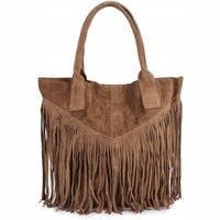 Torebka damska skórzana zamszowa A4 frędzel włoska shopperka skóra zamsz