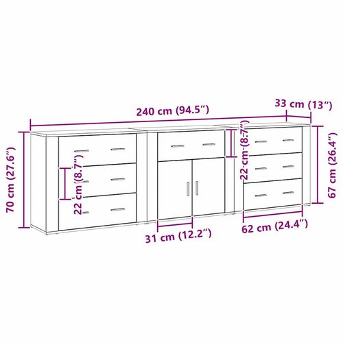 Bufet Czarny Dąb 240 x 33 x 70 cm Materiał drewnopochodny na Arena.pl