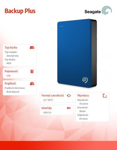 Seagate Backup Plus 5TB 2,5'' STDR5000202 niebieski na Arena.pl
