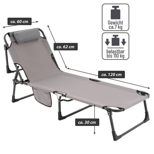 Składana leżanka, szara, poliester, wymiary: 182 x 60 x 30cm na Arena.pl