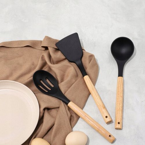 PRZYBORY KUCHENNE SILIKONOWE 12el czarne ZESTAW PRZYBORÓW KUCHENNYCH STOJAK na Arena.pl