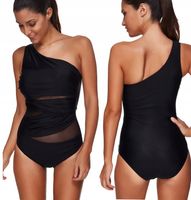 STRÓJ KĄPIELOWY JEDNOCZĘŚCIOWY KOSTIUM WYSZCZUPLAJĄCY DAMSKI CZARNY L 40