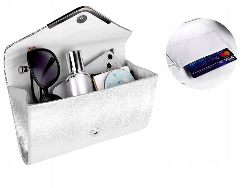 Srebrna Torebka Kopertówka Błyszcząca Wizytowa zdjęcie 5