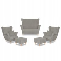 Zestaw uszak Rene Estella sofa fotele pufy Family Meble jasno szary sztruks