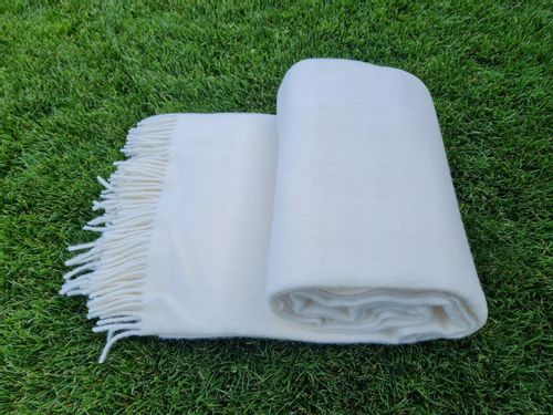 Koc wełniany z frędzlami 150x200 DIAGONAL wełna nowozelandzka ekri na Arena.pl