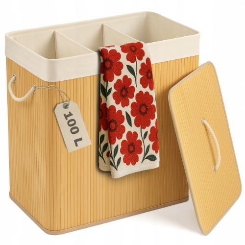 Kosz na pranie składany bambusowy pojemnik brudną bieliznę duży 3 na Arena.pl