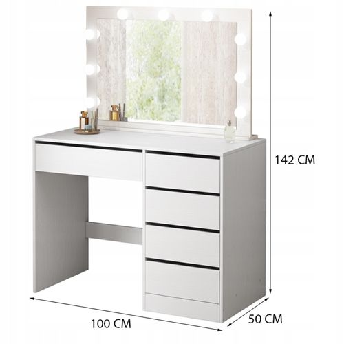 Toaletka kosmetyczna do makijażu wizażu z lustrem led białą glamour na Arena.pl