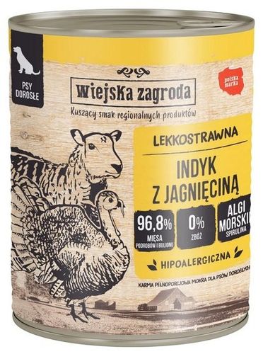 Zdrowa karma dla psa bez glutenu i GMO Wiejska Zagroda Indyk i Jagnię 800g na Arena.pl
