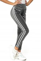 MORAJ LEGGINSY DAMSKIE WELUROWE WYSOKI STAN Z LAMPASEM DŁUGIE GRANATOWE S/M