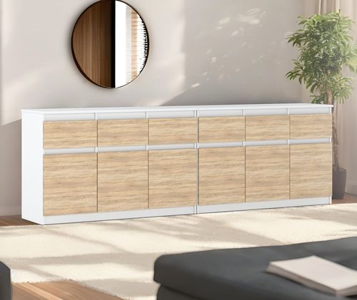 Komoda Pojemna Szafka Do Salonu Sypialni 240cm Z 6 Szufladami Biały Sonoma na Arena.pl