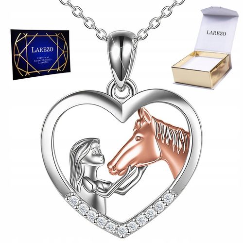 Naszyjnik Srebrny 925 Dziewczynka z Koniem Serce Koń z Cyrkoniami Konik na Arena.pl