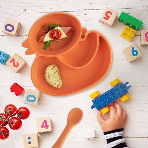 Talerz dla Dziecka Dziecięcy Talerzyk Silikonowy z Przyssawką Dzielony na Arena.pl