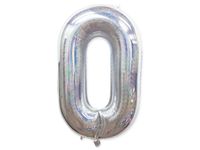 Balon foliowy "cyfra 0", holograficzna srebrna, 100 cm [balon na hel]