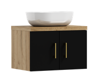 Szafka łazienkowa wisząca MARKUS 80 czarny/dąb  z umywalką BLANCO (W5)